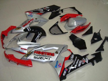 2005-2006 Silver Red Black Hooters Suzuki GSXR 1000 Motorcycle Fairings