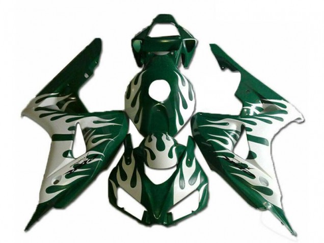 2006-2007 White Green Flame Honda CBR1000RR Motorcycle Fairings