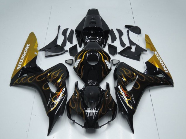 2006-2007 Glossy Black Gold Flame Honda CBR1000RR Motorcycle Fairing