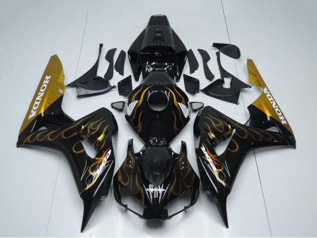 2006-2007 Glossy Black Gold Flame Honda CBR1000RR Motorcycle Fairing