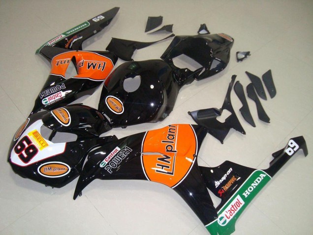 2006-2007 Glossy Black Orange Green Hm Plant Racing 69 Honda CBR1000RR Motorcycle Fairings
