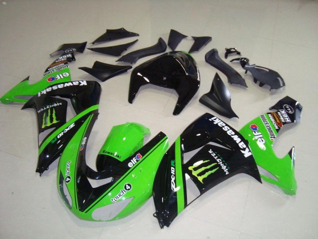 2006-2007 Green Silver Glossy Black Monster Kawasaki ZX10R Motorcycle Fairings