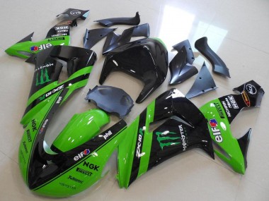 2006-2007 Green Glossy Black Monster Racing Kawasaki ZX10R Motorcycle Fairings