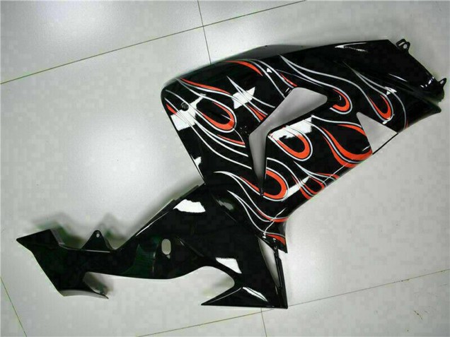 2006-2007 Glossy Black Red Flame Kawasaki ZX10R Motorcycle Fairing Kits