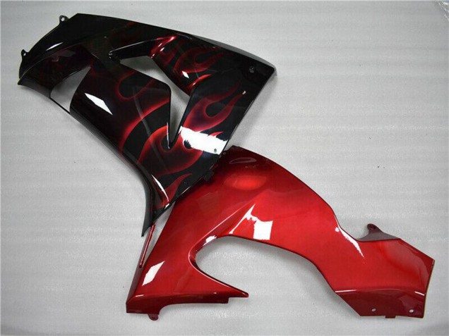 2006-2007 Glossy Black Red Flame Kawasaki ZX10R Motorcycle Fairing
