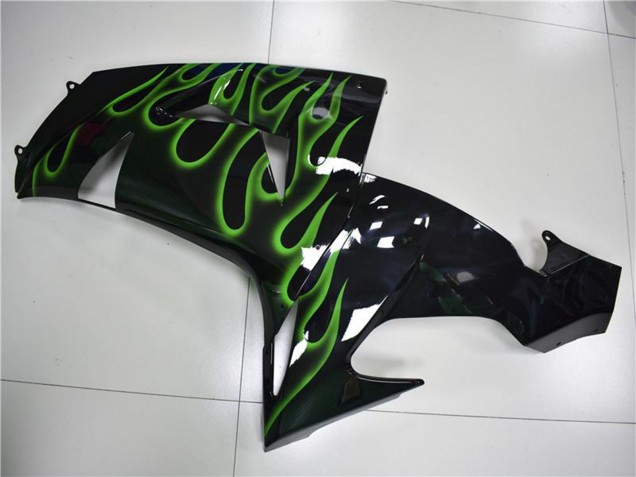 2006-2007 Glossy Black Green Flame Kawasaki ZX10R Motorcycle Fairings