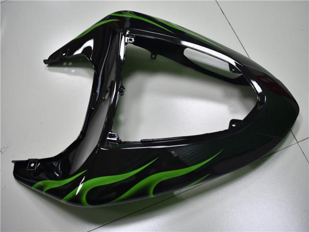 2006-2007 Glossy Black Green Flame Kawasaki ZX10R Motorcycle Fairings