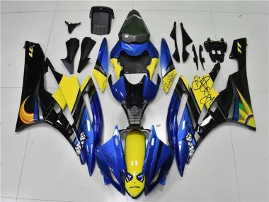 2006-2007 Blue Yellow Glossy Black Shark Yamaha YZF R6 Motorcycle Fairings