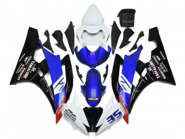 2006-2007 White Blue Glossy Black Yamalube Becker Caabon Yamaha YZF R6 Motorcycle Fairings