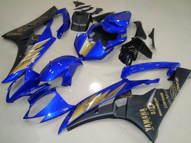 2006-2007 Blue Gold Matte Black Yamaha YZF R6 Motorcycle Fairings