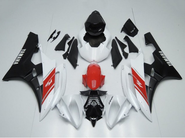 2006-2007 White Red Matte Black Yamaha YZF R6 Motorcycle Fairing