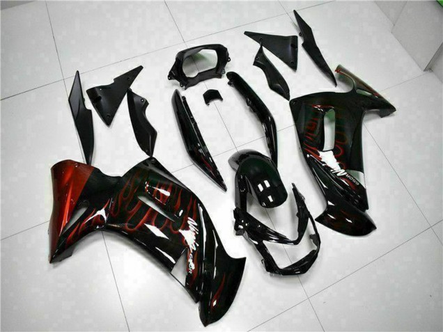 2006-2008 Glossy Black Red Flame Kawasaki EX650 Motorcycle Fairings