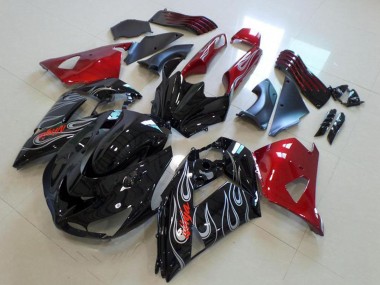 2006-2011 Red Glossy Black Silver Flame Kawasaki ZX14R ZZR1400 Motorcycle Fairings