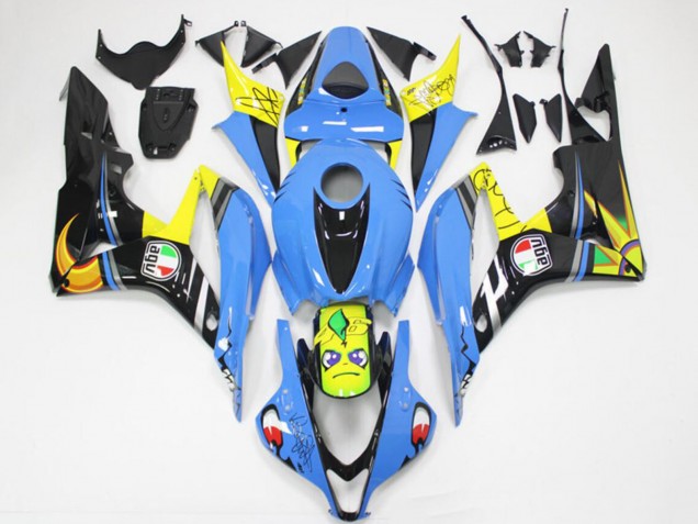 2007-2008 Light Blue Yellow Glossy Black Shark Honda CBR600RR Motorcycle Fairings