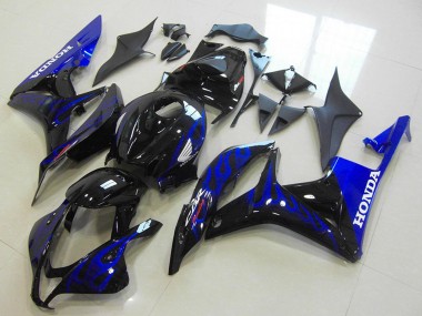 2007-2008 Glossy Black Blue Flame Honda CBR600RR Motorcycle Fairings