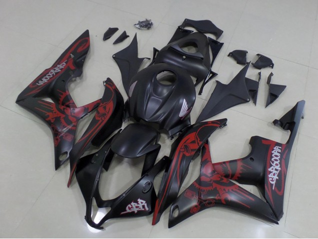 2007-2008 Matte Black Red Skull Honda CBR600RR Motorcycle Fairings