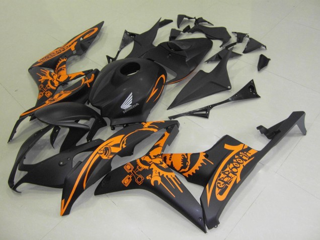 2007-2008 Matte Black Orange Skull Honda CBR600RR Motorcycle Fairings