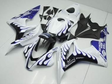 2007-2008 White Blue Glossy Black Flame Honda CBR600RR Motorcycle Fairings