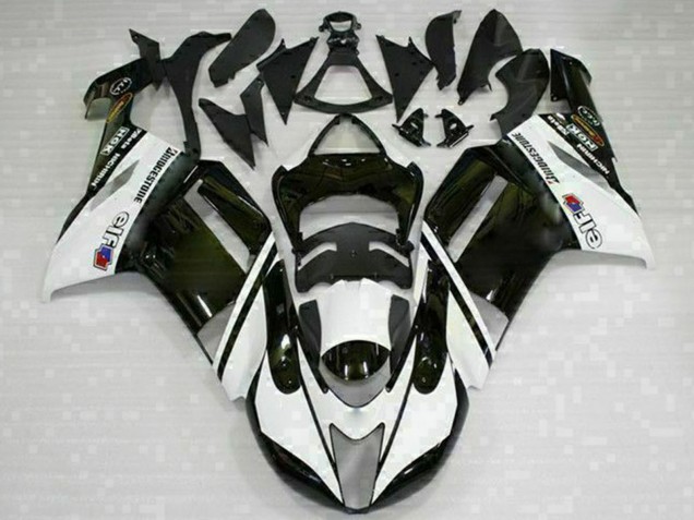 2007-2008 Black White Kawasaki ZX6R Motorcycle Fairings