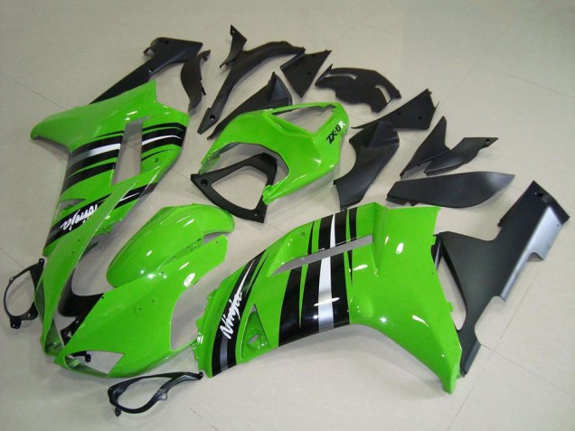 2007-2008 Green and Silver Stripe Kawasaki ZX6R Motorcycle Fairings