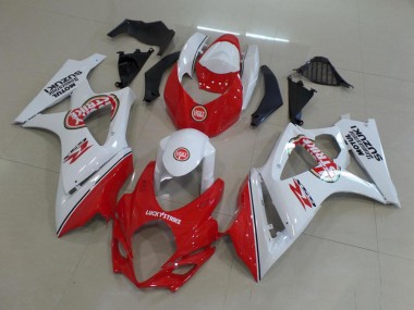 2007-2008 White Red Lucky Strike Suzuki GSXR 1000 Motorcycle Fairing