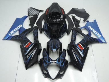 2007-2008 Glossy Black Blue Flame Suzuki GSXR 1000 Motorcycle Fairing Kits