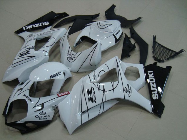 2007-2008 White Black Corona Suzuki GSXR 1000 Motorcycle Fairings