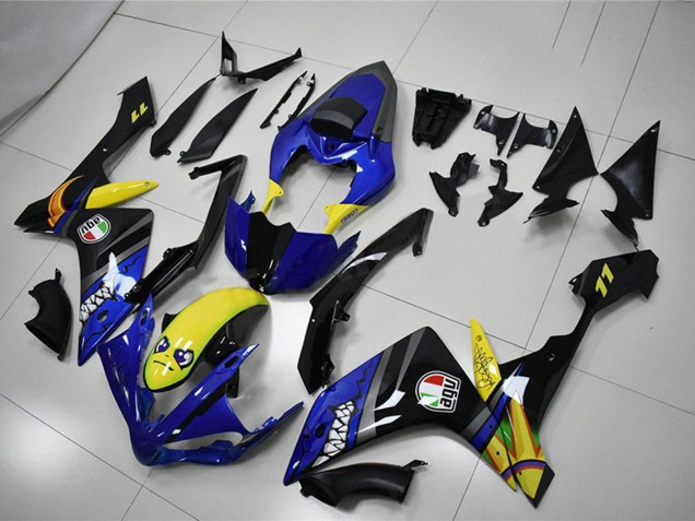 2007-2008 Blue Yellow Black Shark Yamaha YZF R1 Motorcycle Fairings
