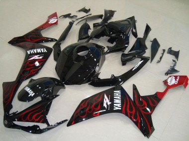2007-2008 Glossy Black Red Flame Yamaha YZF R1 Motorcycle Fairings