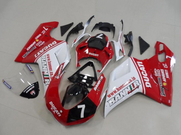 2007-2014 White Red Glossy Black Banner 7 Ducati 848 1098 1198 Motorcycle Fairings