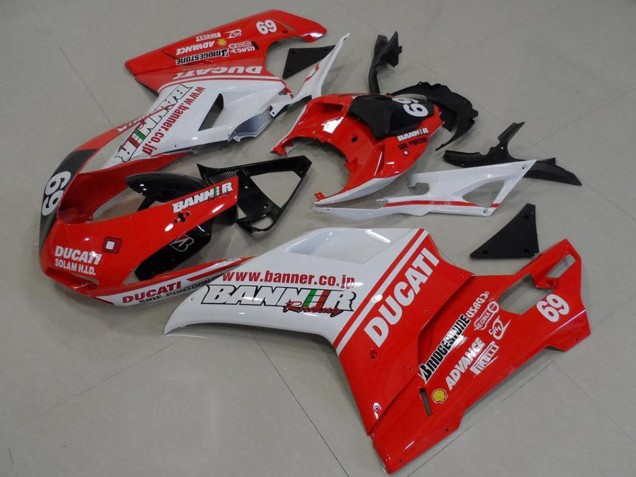 2007-2014 White Red Glossy Black Banner 69 Ducati 848 1098 1198 Motorcycle Fairings