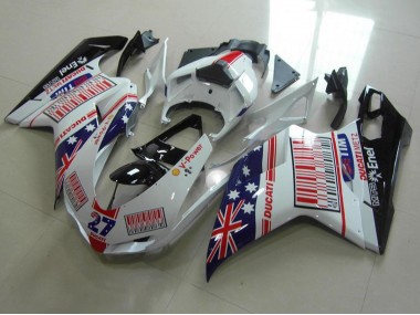 2007-2014 White Blue Red Glossy Black American Flag Tim 27 Ducati 848 1098 1198 Motorcycle Fairings