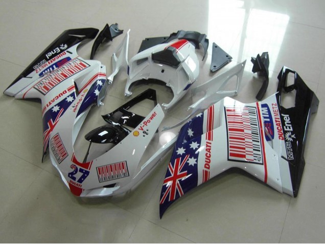 2007-2014 White Blue Red Glossy Black American Flag Tim 27 Ducati 848 1098 1198 Motorcycle Fairings