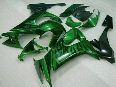 2008-2010 Glossy Black Green Flame Kawasaki ZX10R Motorcycle Fairings