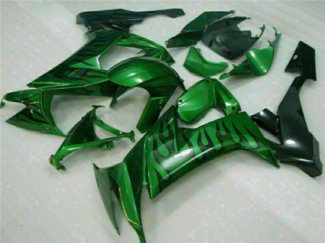 2008-2010 Glossy Black Green Flame Kawasaki ZX10R Motorcycle Fairings
