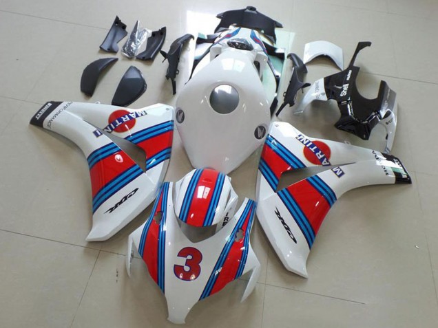 2008-2011 White Red Light Blue Martini 3 Honda CBR1000RR Motorcycle Fairings