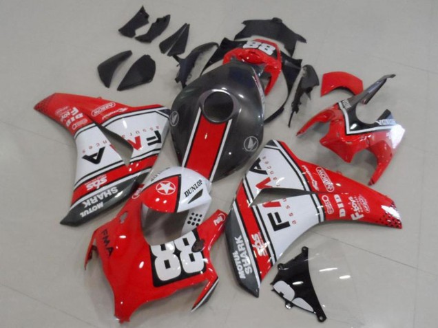2008-2011 White Red Matte Black Dunlop Fiamm 88 Honda CBR1000RR Motorcycle Fairings