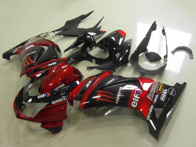 2008-2012 Candy Red Glossy Black Elf Touch4 Monster Kawasaki ZX250R Motorcycle Fairings