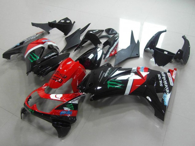 2008-2012 Glossy Black Red White Green Monster Motul Kawasaki ZX250R Motorcycle Fairings