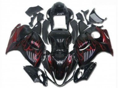 2008-2020 Glossy Black Red Flame Suzuki GSXR 1300 Hayabusa Motorcycle Fairings
