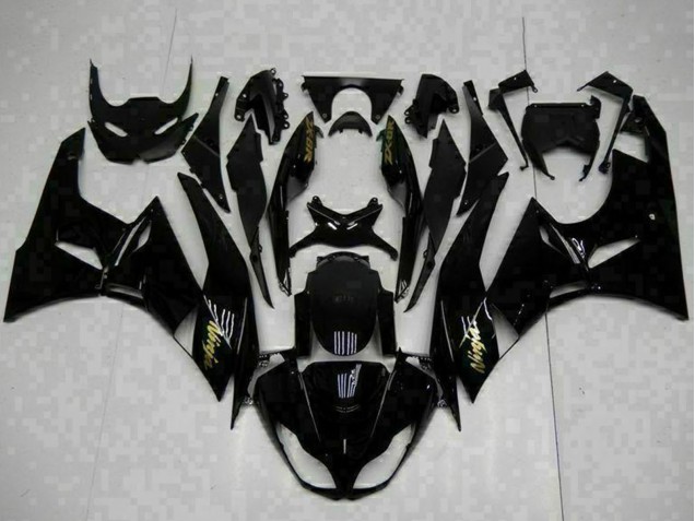 2009-2012 Glossy Black Gold Ninja Kawasaki ZX6R Motorcycle Fairings