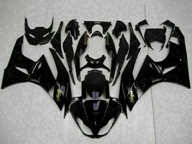 2009-2012 Glossy Black Gold Ninja Kawasaki ZX6R Motorcycle Fairings