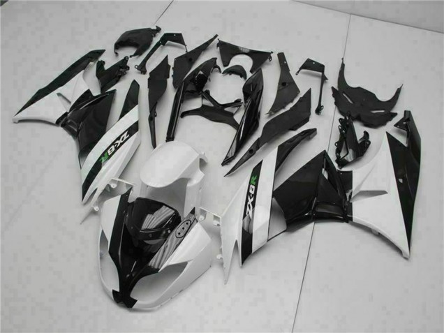 2009-2012 Glossy Black White Kawasaki ZX6R Motorcycle Fairings