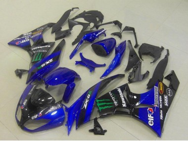 2009-2012 Blue Glossy Black Green Elf Monster Bridgestone Kawasaki ZX6R Motorcycle Fairings