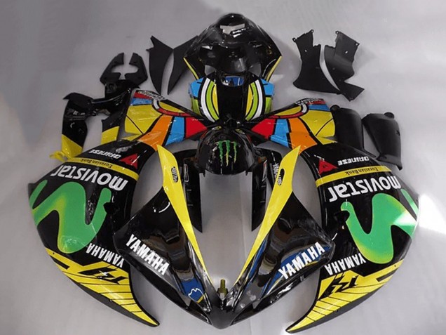 2012-2014 Glossy Black Yellow Green White Blue MoviStar Monster Yamaha YZF R1 Motorcycle Fairings