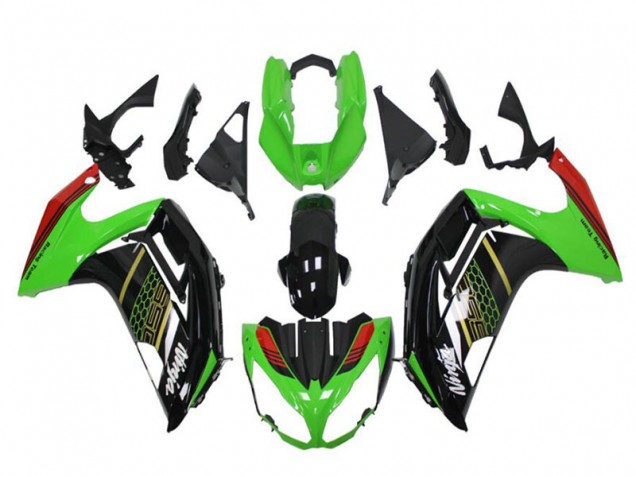 2012-2016 Green Glossy Black Red Honeycomb Kawasaki EX650 Motorcycle Fairings