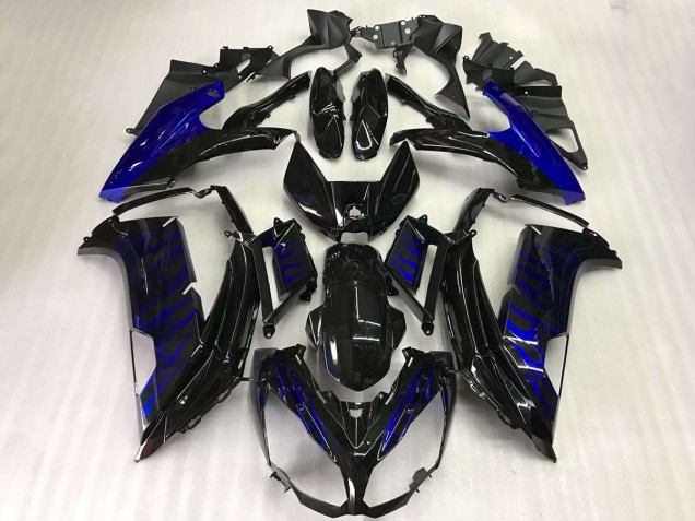 2012-2016 Glossy Black Blue Flame Kawasaki EX650 Motorcycle Fairings
