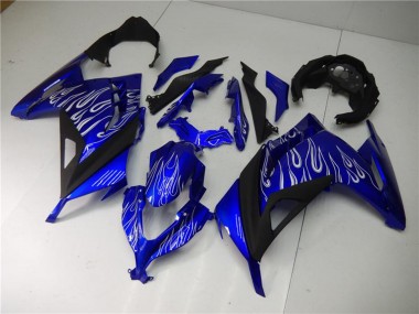 2013-2024 Blue Black White Flame Kawasaki Ninja 300 EX300R Motorcycle Fairings
