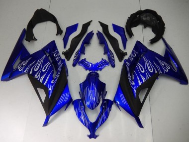 2013-2024 Blue Black White Flame Kawasaki Ninja 300 EX300R Motorcycle Fairings