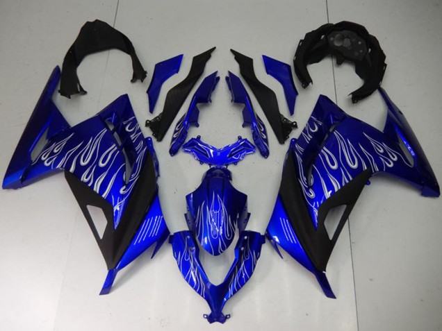 2013-2024 Blue Black White Flame Kawasaki Ninja 300 EX300R Motorcycle Fairings